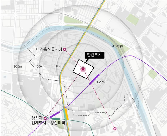 마장동 한전물류센터 부지 위치도. [사진=BS그룹]
