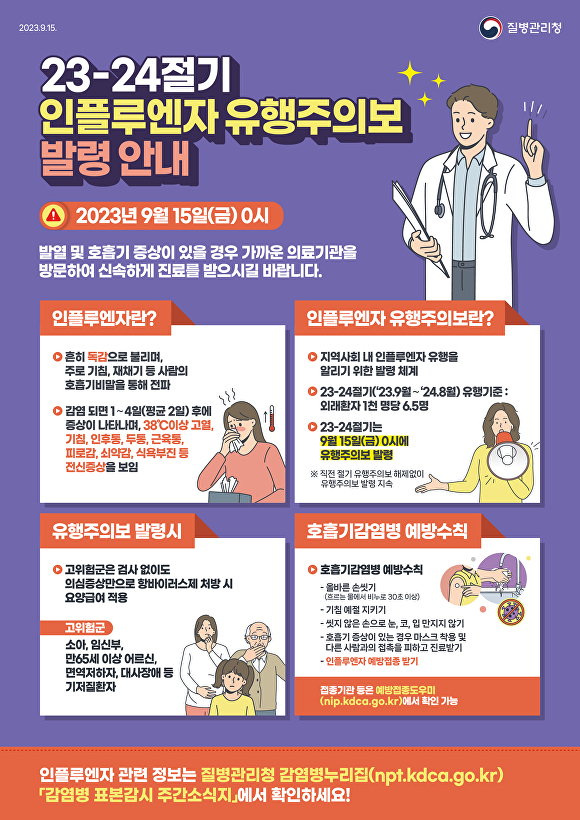 인플루엔자 유행주의보 발령에 따른 예방수칙 안내 홍보물. [사진=청주시]