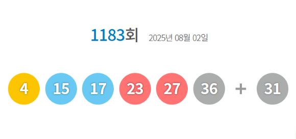 1183회 로또 당첨 결과