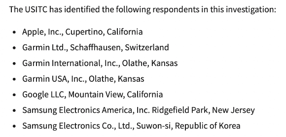 미국 국제무역위원회(USITC)가 애플, 구글, 삼성전자 등을 상대로 낙상 감지 기능 웨어러블 기기 관련 관세법 337조 조사를 개시했다. [사진=미국 국제무역위원회(ITC) 홈페이지 캡처]