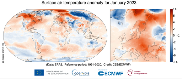 북극은 다른 지역보다 지구 가열화가 2배 빠르게 진행되고 있다. 유럽은 올해 1월 역대 세 번째로 따뜻했던 것으로 나타났다. [사진=WMO]