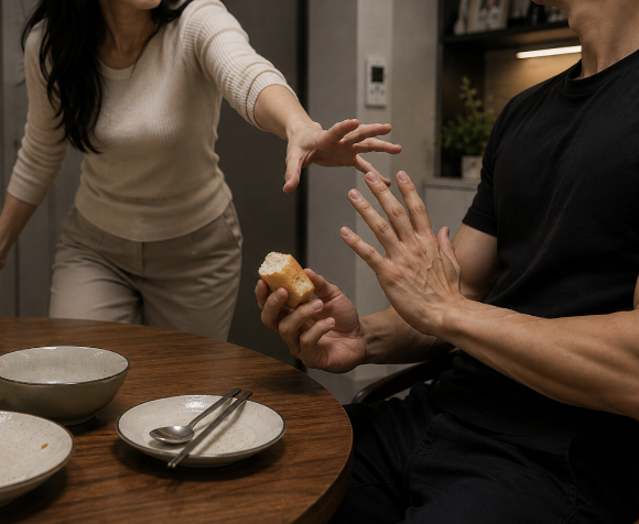 자꾸 남편 음식을 뺏어 먹고 식탐을 참지 못하는 아내 때문에 스트레스를 받고 있다는 남성의 사연이 알려졌다. 사진은 AI 생성 이미지로, 본 기사 내용과 무관. [사진=챗GPT]