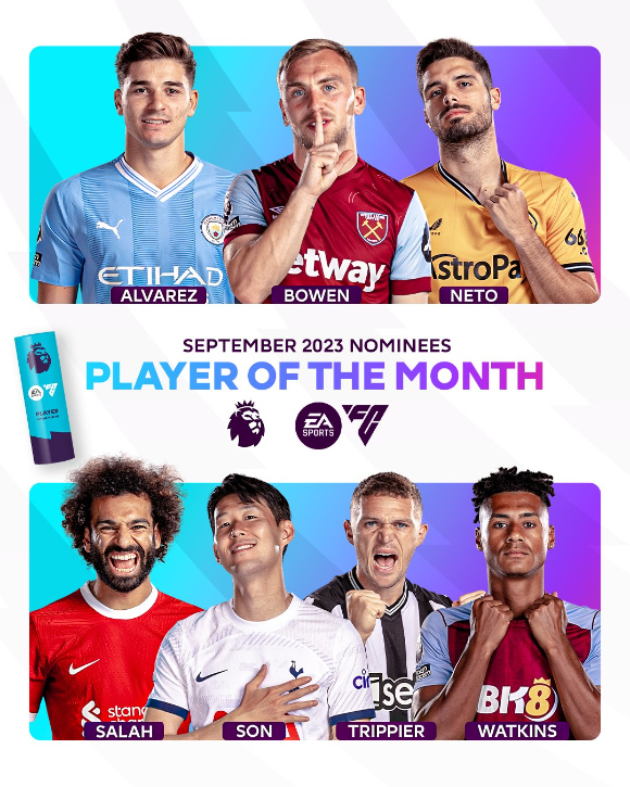 EPL 9월 이달의 선수 후보. [사진=EPL 트위터 캡처]