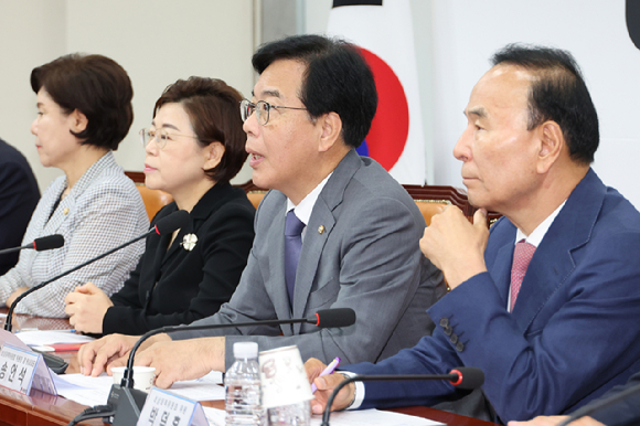 국민의힘 송언석 비대위원장 겸 원내대표가 10일 서울 여의도 국회에서 열린 비상대책위원회의에서 발언하고 있다. [사진=연합뉴스]