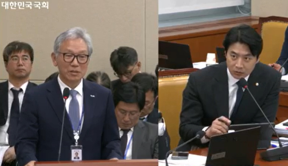 23일 국회 과학기술정보방송통신위원회 종합감사에서 한준호 더불어민주당 의원(오른쪽)이 이상중 한국인터넷진흥원(KISA) 원장에 질의하고 있다. [사진=국회의사중계시스템 영상 갈무리]