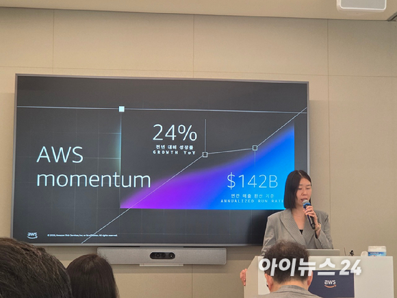 라훌 파탁 AWS 데이터 및 AI GTM 부문 부사장은 22일 오전 서울 역삼 센터필드 AWS 코리아 사무실에서 열린 기자간담회에서 데이터&middot;AI 전략을 발표하고 있다. [사진=윤소진 기자]
