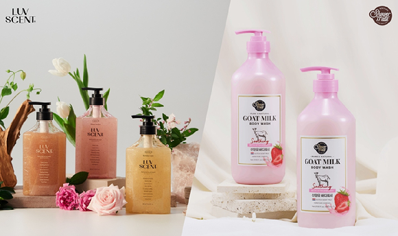 애경산업이 미국 월마트에 입점한 '럽센트'와 '샤워메이트' 대표 상품. [사진=애경산업]