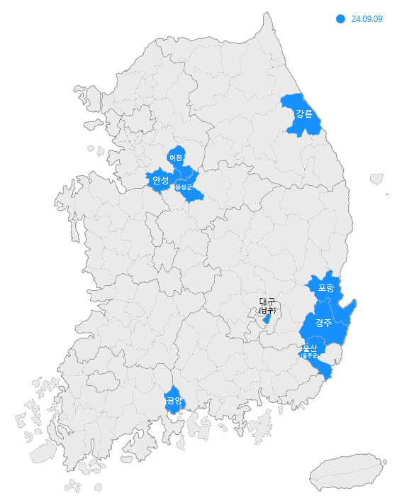 8월 미분양관리지역 지정 지역. [사진=주택도시보증공사]