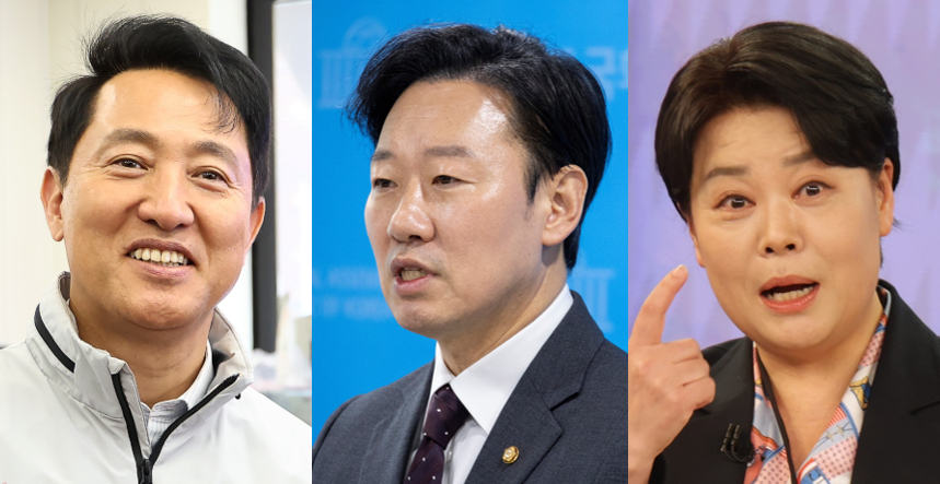 국민의힘 서울시장 예비후보들. 왼쪽부터 오세훈&middot;박수민&middot;윤희숙 예비후보 [사진=연합뉴스]