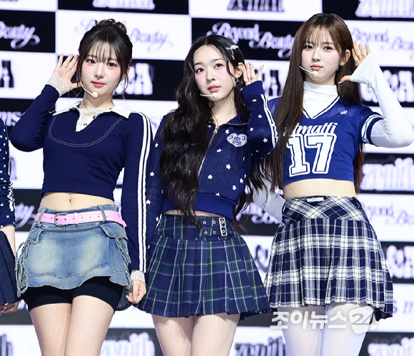 그룹 트리플에스(tripleS) 미소녀즈(msnz) zenith(하연, 연지, 지우, 유빈, 주빈, 수민)가 24일 오후 서울 용산구 블루스퀘어에서 열린 새 앨범 '비욘드 뷰티' 발매 기념 쇼케이스에서 포즈를 취하고 있다. [사진=정소희 기자]