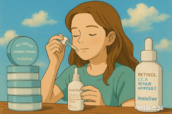 이니스프리 제품을 바르는 외국인 이미지. [사진=챗GPT]