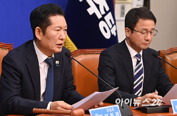 정청래 더불어민주당 대표가 20일 서울 여의도 국회에서 열린 최고위원회의에서 발언하고 있다. [사진=곽영래 기자]