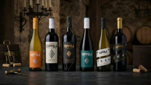 왼쪽부터 다이아몬드 콜렉션 샤르도네, 카베르네소비뇽, 클라렛, 피노누아, 디렉터스컷 샤르도네, 디렉터스컷 카베르네소비뇽. [사진=아영FBC]