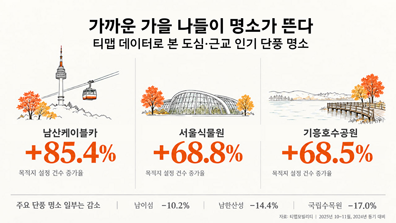 2024·2025년 단풍 명소 티맵 데이터 분석하니⋯'가까이서 즐기는 단풍' 선호