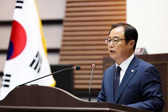 지난 16일 박상영 의원이 제308회 임시회 제1차 본회의에서 시정질문을 하고 있다. [사진=광주시의회]