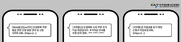민생회복 소비쿠폰을 사칭한 스미싱 문자 예시. [사진=KAIT]