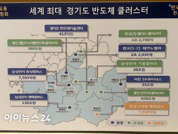 김용석 경기준비위원회 반도체초격차전략특별위원회 공동위원장(왼쪽)이 25일 경기신용보증재단에서 열린 정책 브리핑에서 경기도 반도체 전략을 발표하고 있다. 오른쪽은 김태곤 공동위원장. [사진=권서아 기자]