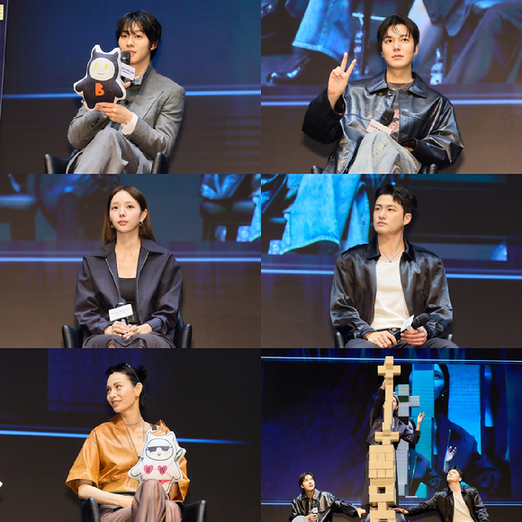배우 안효섭, 이민호, 채수빈, 신승호, 나나가 '전지적 독자 시점' 쇼케이스에서 팬들을 만나고 있다. [사진=롯데엔터테인먼트]