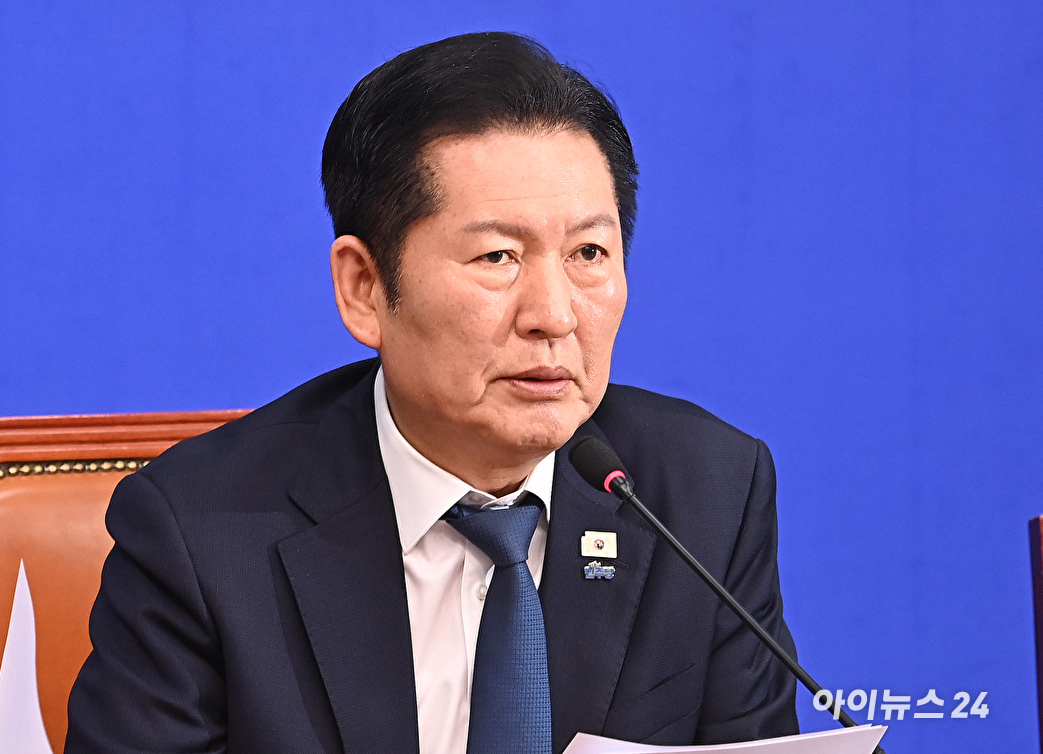 정청래 더불어민주당 대표가 20일 서울 여의도 국회에서 열린 최고위원회의에서 발언하고 있다. [사진=곽영래 기자]