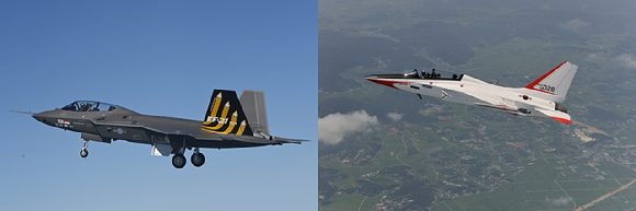 한국형 차세대 전투기 KF-21(사진 좌)와 차세대 훈련기 TA-50(사진 우) [사진=한국항공우주산업]