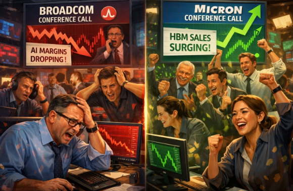컨퍼런스콜에 참석한 경영진의 발언에 민감하게 반응하는 시장 투자자들의 모습. [사진=챗GPT]