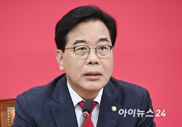 송언석 국민의힘 원내대표가 3일 오전 서울 여의도 국회에서 열린 긴급 최고위원회의에서 발언하고 있다. [사진=곽영래 기자]