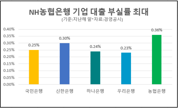 지난해 말 5대 은행의 기업 대출 부실률. [그래픽=아이뉴스24]