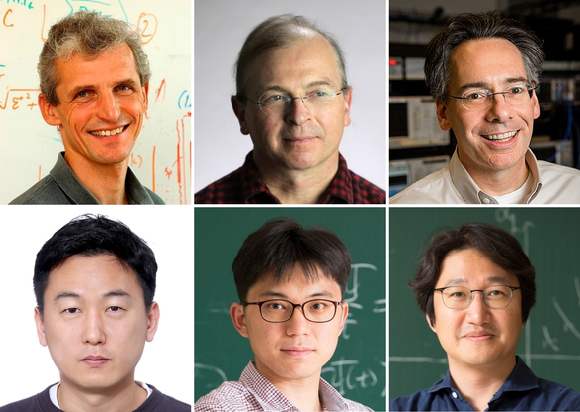 KAIST-MIT 양자 정보 겨울학교 참여 교수진 (윗줄 왼쪽부터 시계방향으로) 볼프강 케털리, 세스 로이드, 윌리엄 올리버 MIT 교수, 문은국, 최재윤, 배준우 KAIST 교수 [사진=KAIST]