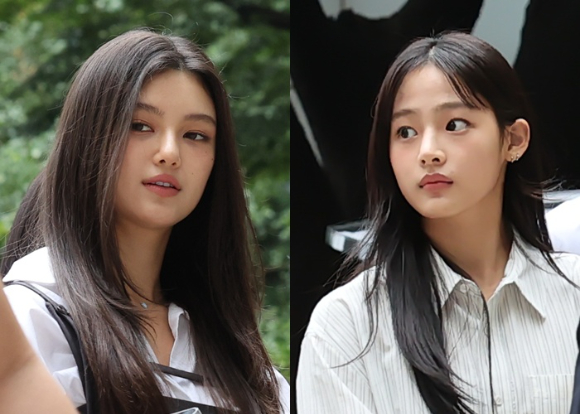 걸그룹 뉴진스(NJZ)가 지난3월 7일 서울 서울중앙지방법원에서 열린 '기획사 지위보전 및 광고계약 체결 등 금지' 가처분 신청 심문기일을 마친 뒤 취재진 질문에 답하고 있다. [사진=연합뉴스]