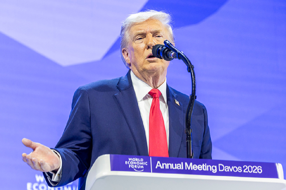미국 대통령 도널드 트럼프가 2026년 1월 21일 수요일 스위스 다보스에서 열린 세계경제포럼(WEF) 연차총회에서 연설하고 있다. [사진=세계경제포럼]
