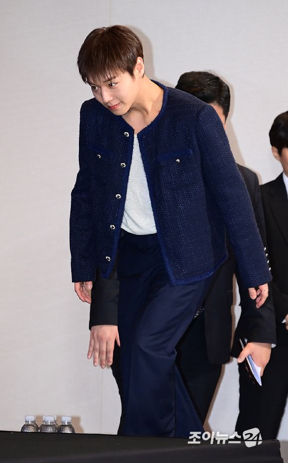 배우 박지훈이 6일 오후 서울 광진구 풀만 앰배서더 서울 이스트폴에서 열린 티빙 오리지널 '취사병 전설이 되다' 제작발표회에 참석하고 있다. [사진=정소희 기자]