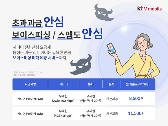 KT엠보마일 시니어 전화안심요금제 2종 이미지. [사진=KT엠모바일]