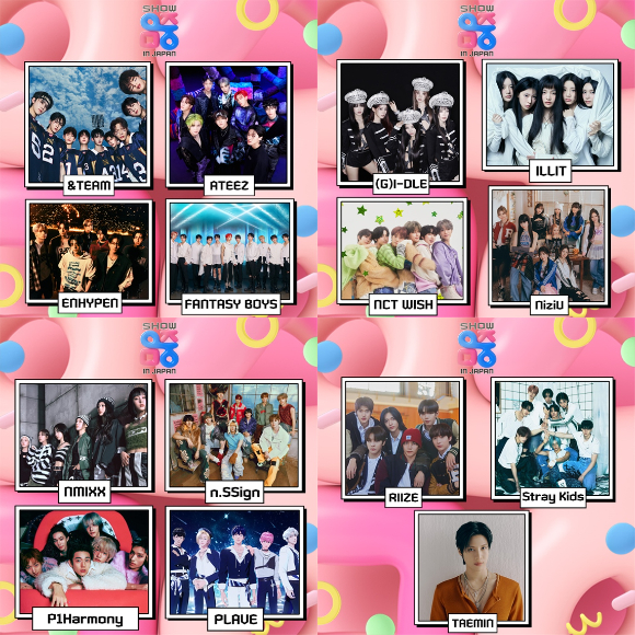 '쇼 음악중심 in JAPAN'에 &TEAM, ATEEZ(에이티즈), ENHYPEN(엔하이픈), FANTASY BOYS, (여자)아이들, ILLIT(아일릿), NCT WISH, NiziU, NMIXX, n.SSign(엔싸인), P1Harmony, PLAVE(플레이브), RIIZE, Stray Kids, 태민(TAEMIN)이 출연한다. [사진=MBC]