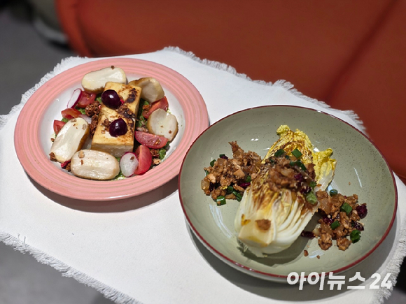 윤명랑 풀무원식품 글로벌마케팅본부장은 22일 서울 강남구 수서 풀무원 본사에서 열린 '테이스티풀무원 미디어 데이'에서 '지속가능식생활'에 대해 설명하고 있다. [사진=전다윗 기자]