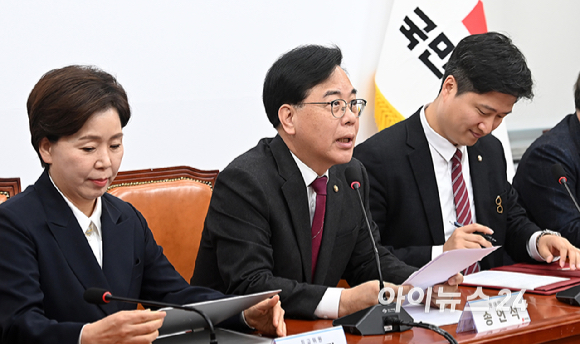 송언석 원내대표가 13일 서울 여의도 국회에서 열린 최고위원회의에서 발언하고 있다. [사진=곽영래 기자]