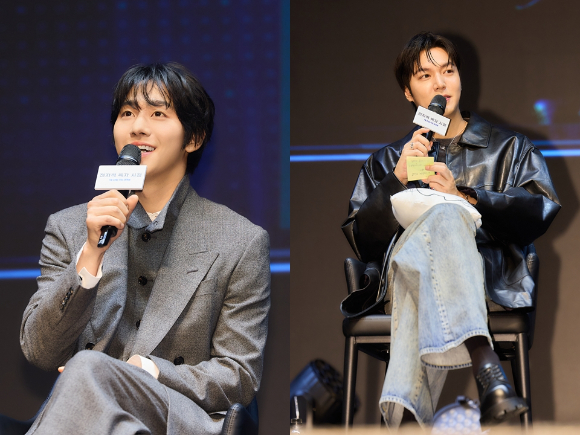 배우 안효섭, 이민호, 채수빈, 신승호, 나나가 '전지적 독자 시점' 쇼케이스에서 팬들을 만나고 있다. [사진=롯데엔터테인먼트]