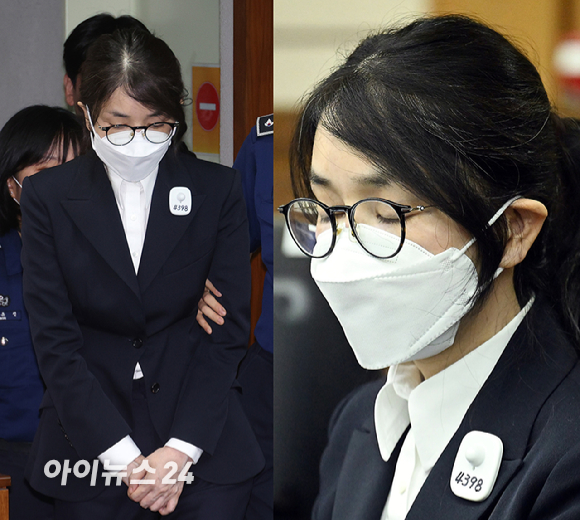 윤석열 전 대통령의 배우자 김건희 여사가 24일 서울 서초동 서울중앙지법에서 열린 김 여사의 특정범죄가중처벌법상 알선수재 및 자본시장법·정치자금법 위반 등 사건 첫 재판에 출석하고 있다. [사진=사진공동취재단]