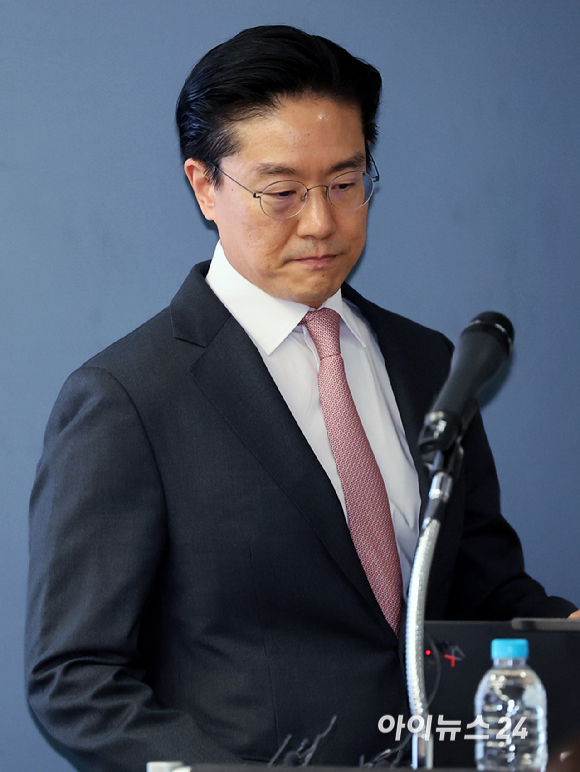 전인석 삼천당제약 대표가 6일 오후 서울 서초구 삼천당제약 본사에서 열린 기자간담회에 참석하고 있다. [사진=곽영래 기자]