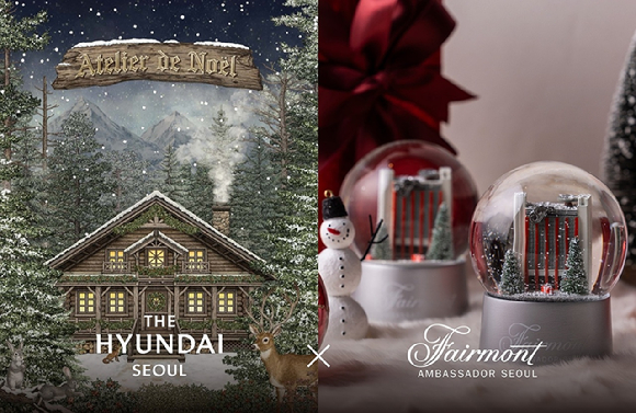 페어몬트 서울 '윈터 빌리지 스토리' 패키지에 포함된 더현대 서울 크리스마스 빌리지 입장권(왼쪽)과 웰컴 기프트 한정판 스노우볼. [사진=페어몬트 서울]