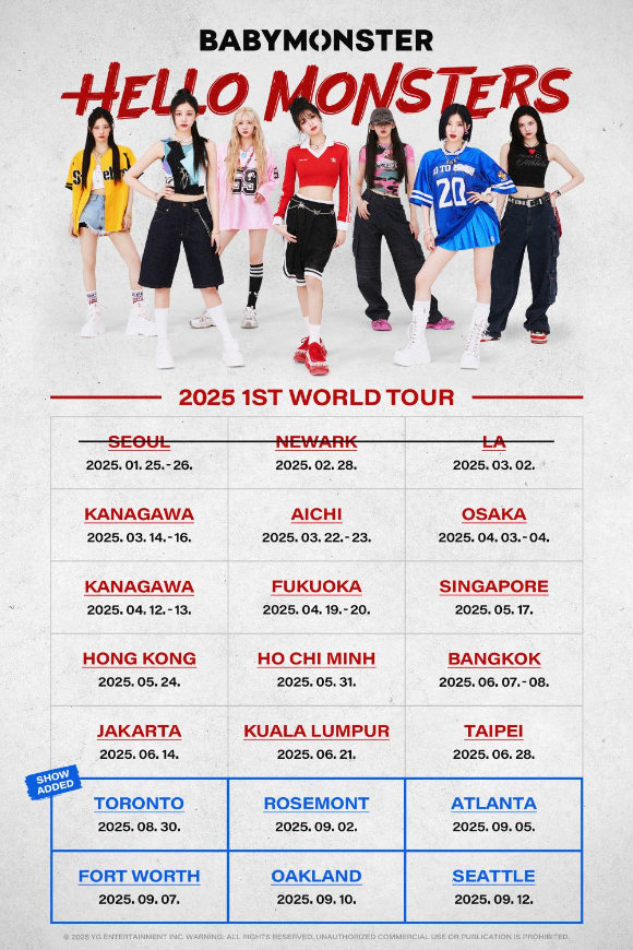 베이비몬스터 월드투어 스케줄 포스터. [사진=YG엔터테인먼트]