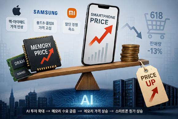 AI투자 증가로 인한 메모리 가격 상승이 최근 스마트폰 가격에 영향을 미치고 있다. [사진=챗GPT]