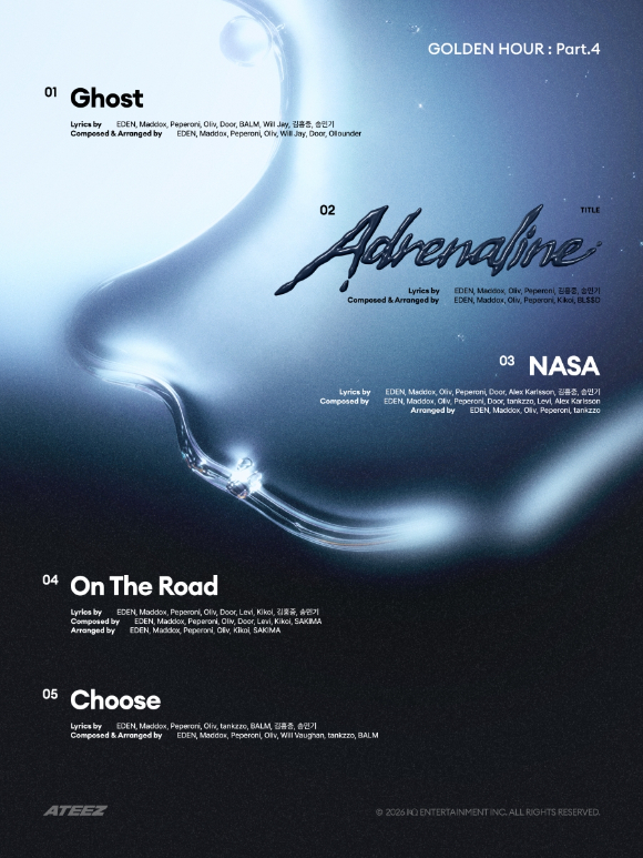 에이티즈 미니 13집 '골든 아워 : 파트 4(GOLDEN HOUR : Part.4)' 트랙리스트 [사진=KQ엔터테인먼트]