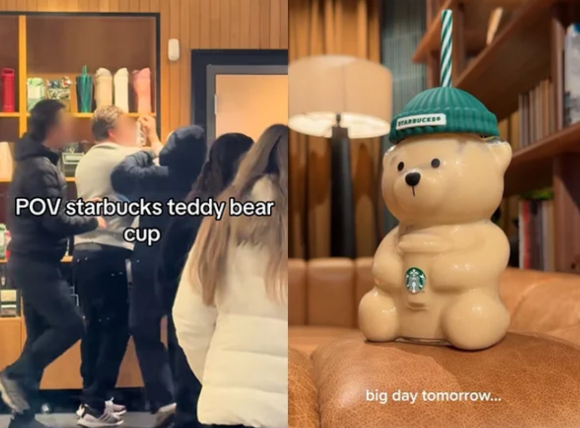 미국 스타벅스가 연말 한정으로 내놓은 '곰 모양 유리컵'이 폭발적인 관심을 끌고 있다. 사진은 해당 컵. [사진=X 갈무리]