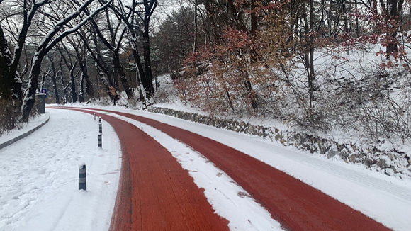 남산 서울타워 버스 종점&rarr;남산도서관까지 내려가는 구간에 열선이 설치됐다. [사진=서울시]