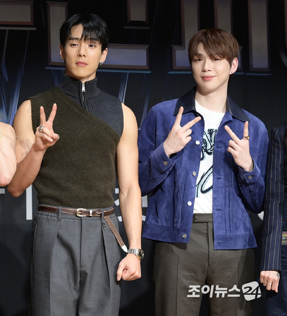 그룹 몬스타엑스 셔누와 가수 강다니엘이 17일 오전 서울 마포구 상암동 DMC타워에서 열린 Mnet '스트릿 우먼 파이터2' 제작발표회에 참석하고 있다. [사진=정소희 기자]