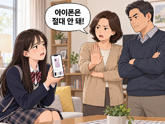 자신의 스마트폰을 '아이폰' 등 고가, 최신형 제품으로 바꿔달라고 떼를 쓰는 아이 때문에 고민이라는 한 여성의 사연이 알려졌다. 그림은 챗GPT로 생성한 인공지능(AI) 이미지. [사진=챗GPT]