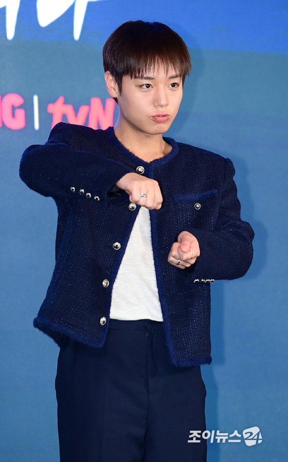 배우 박지훈이 6일 오후 서울 광진구 풀만 앰배서더 서울 이스트폴에서 열린 티빙 오리지널 '취사병 전설이 되다' 제작발표회에 참석하고 있다. [사진=정소희 기자]