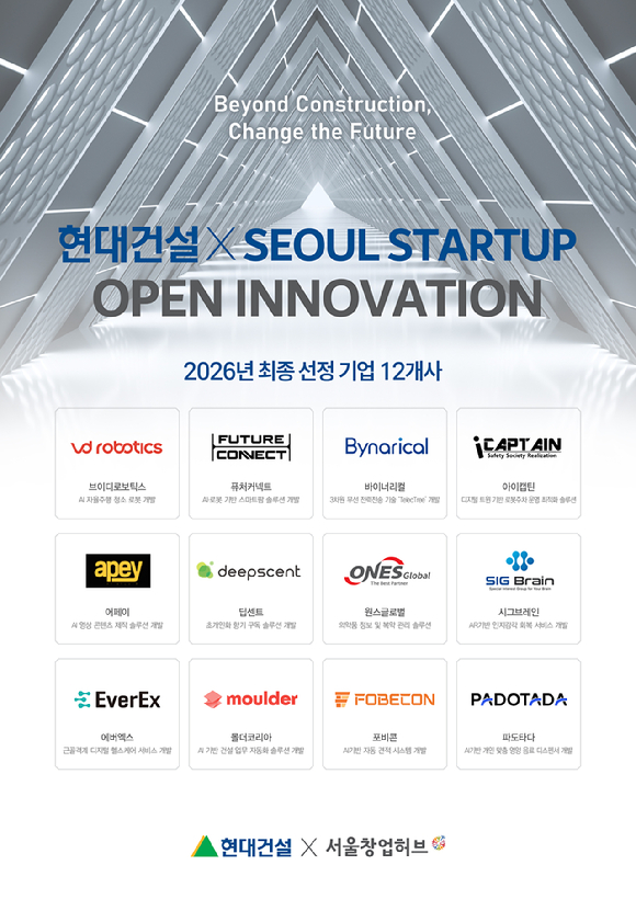 2026년 스타트업 공모전 최종 선발업체 현황. [사진=현대건설]