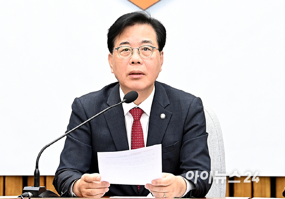 송언석 국민의힘 원내대표가 7일 오전 국회에서 열린 원내대책회의에서 발언하고 있다. [사진=곽영래 기자]