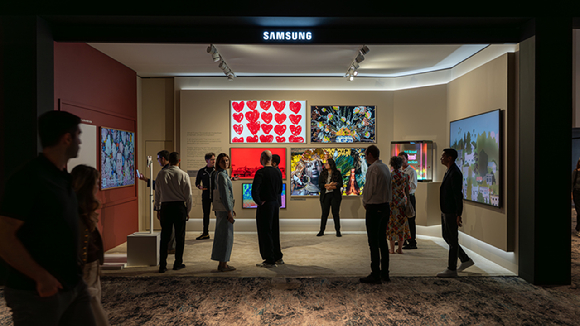 관람객이 삼성 마이크로 RGB에 전시된 린제이 애덤스(Lindsay Adams) 작가의 작품 'Fire This Time'을 감상하고 있다. [사진=삼성전자]